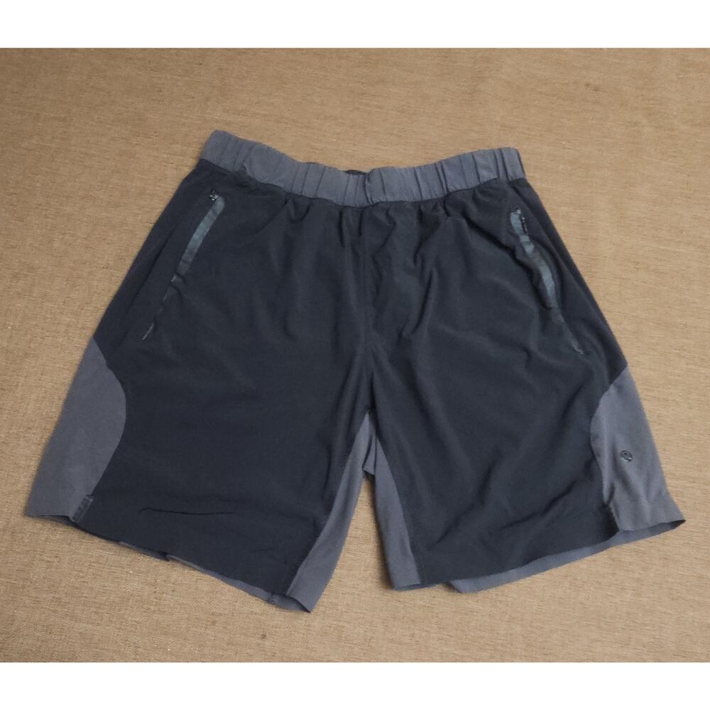 Lululemon Surge Short 8" Lined Zip Pockets Black,Gray Lightweight Sz M